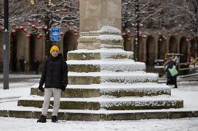 Snowfall in Manchester, United Kingdom