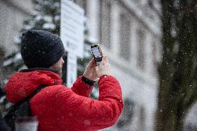 Snowfall in Manchester, United Kingdom