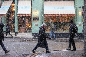 Snowfall in Manchester, United Kingdom