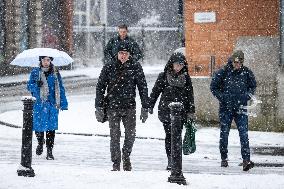 Snowfall in Manchester, United Kingdom