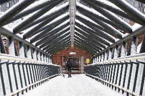 Snowfall in Manchester, United Kingdom