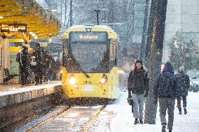 Snowfall in Manchester, United Kingdom