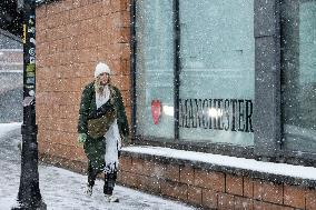 Snowfall in Manchester, United Kingdom