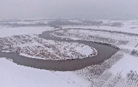 Fenhe River With Snowfall