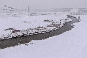 Fenhe River With Snowfall