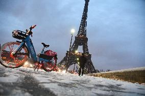 Streets Of Paris Covered With A Snow Blanket