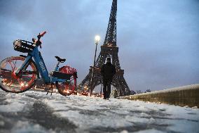 Streets Of Paris Covered With A Snow Blanket