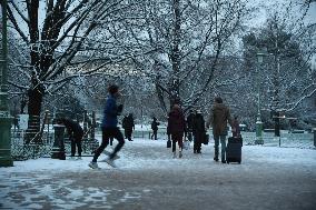 Streets Of Paris Covered With A Snow Blanket