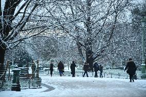 Streets Of Paris Covered With A Snow Blanket