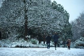 Streets Of Paris Covered With A Snow Blanket