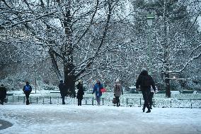 Streets Of Paris Covered With A Snow Blanket