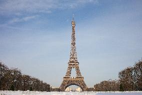 Streets Of Paris Covered With A Snow Blanket