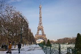 Streets Of Paris Covered With A Snow Blanket