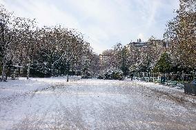 Streets Of Paris Covered With A Snow Blanket