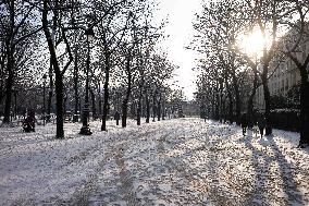 Streets Of Paris Covered With A Snow Blanket