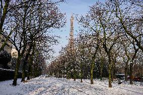 Streets Of Paris Covered With A Snow Blanket