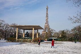 Streets Of Paris Covered With A Snow Blanket