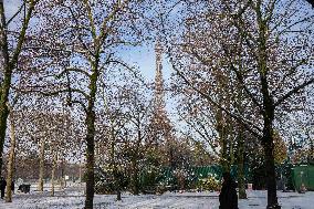 Streets Of Paris Covered With A Snow Blanket