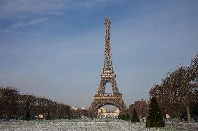 Streets Of Paris Covered With A Snow Blanket