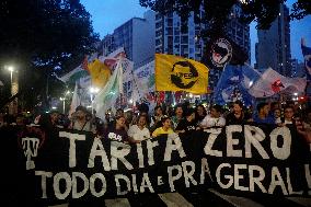Demonstrators Attend A Protest Against The Fare