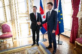 Gabriel Attal receives PM of Cambodia Manet Hun in Matignon - Paris
