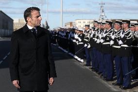 Macron Reviews Troops - Cherbourg