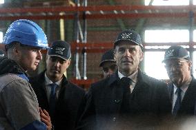 Macron Visits CMN - Cherbourg