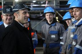 Macron Visits CMN - Cherbourg