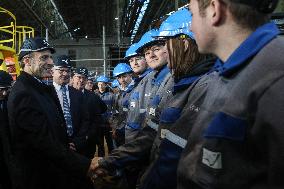 Macron Visits CMN - Cherbourg