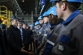 Macron Visits CMN - Cherbourg