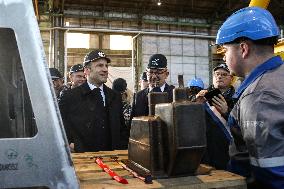 Macron Visits CMN - Cherbourg