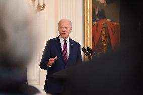 US President Joe Biden Delivers Remarks At White House Event And Talks To The Media