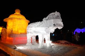 Tourists View Ice Sculptures in Chengde