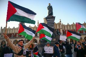 Solidarity With Palestine Demonstration In Krakow, Poland