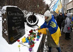 Ukrainians Commemorate Killed Activists On The 10th Anniversary Of Euromaidan Revolution In Kyiv, Amid Russia's Invasion Of Ukra