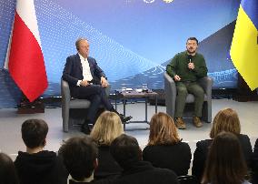 Volodymyr Zelenskyy and Donald Tusk meet with students in Kyiv