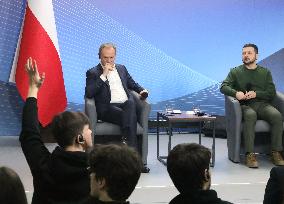 Volodymyr Zelenskyy and Donald Tusk meet with students in Kyiv