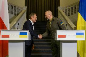 Polish Prime Minister Donald Tusk And Ukrainian Prime Minister Denys Shmyhal Attend A Joint Press Conference In Kyiv
