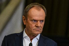 Polish Prime Minister Donald Tusk And Ukrainian Prime Minister Denys Shmyhal Attend A Joint Press Conference In Kyiv