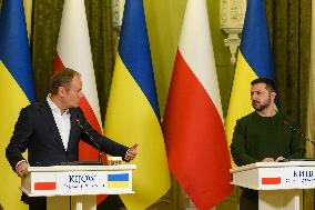 Ukrainian President Volodymyr Zelenskiy Meets With Polish Prime Minister Donald Tusk In Kyiv