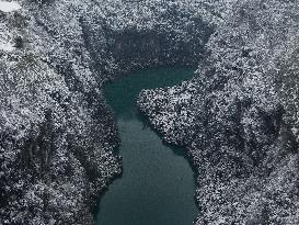 The Rime Scenery Along The Banks of the Grand Canyon in Qiandongnan