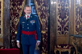 King Felipe in military audience at the Royal Palace