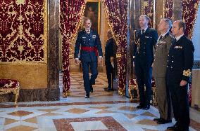 King Felipe in military audience at the Royal Palace