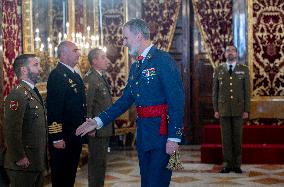 King Felipe in military audience at the Royal Palace