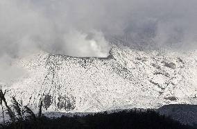 Snow-covered Sakurajima volcano