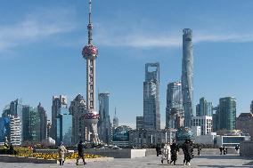 Tourists Visit the Bund Scenic Area in Shanghai