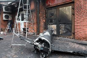 Russian missile debris near cafe in Kyiv region