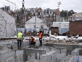 Rebuilding residential quarter in Irpin