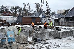 Rebuilding residential quarter in Irpin