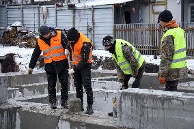 Rebuilding residential quarter in Irpin